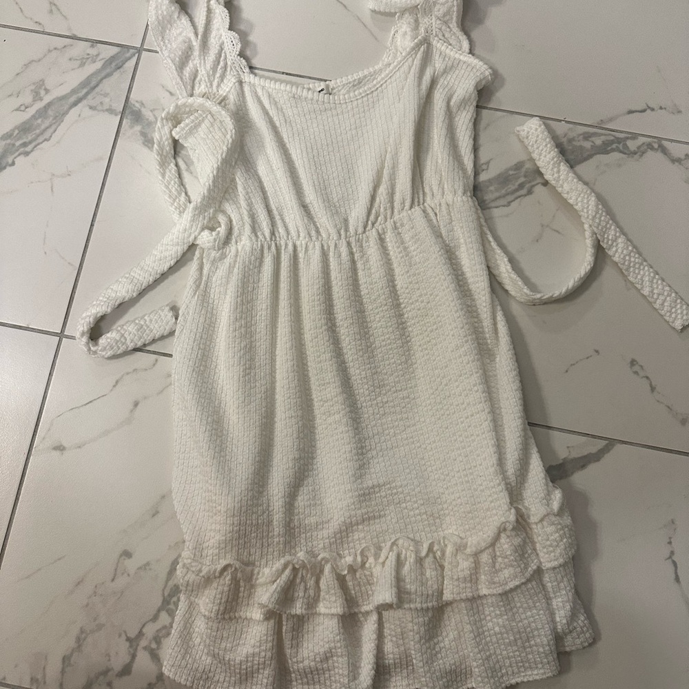 Caution To The Wind Cream Ruffle Tie-Shoulder Sundress